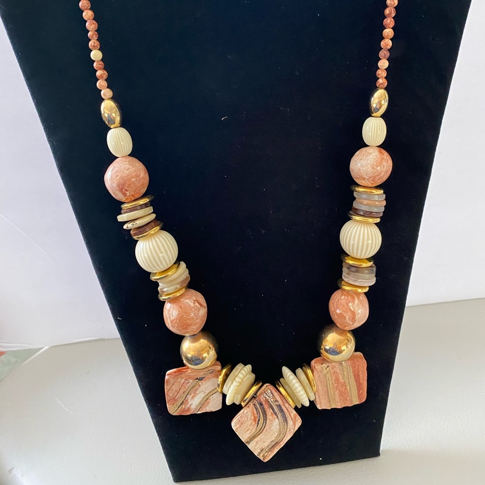 Clay Tile and Beaded Necklace